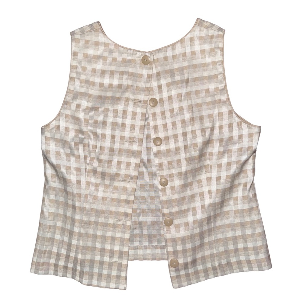 💙💖 Vintage 90s‎ Cottagecore Gingham Checkered Sleeveless Button Back Blouse